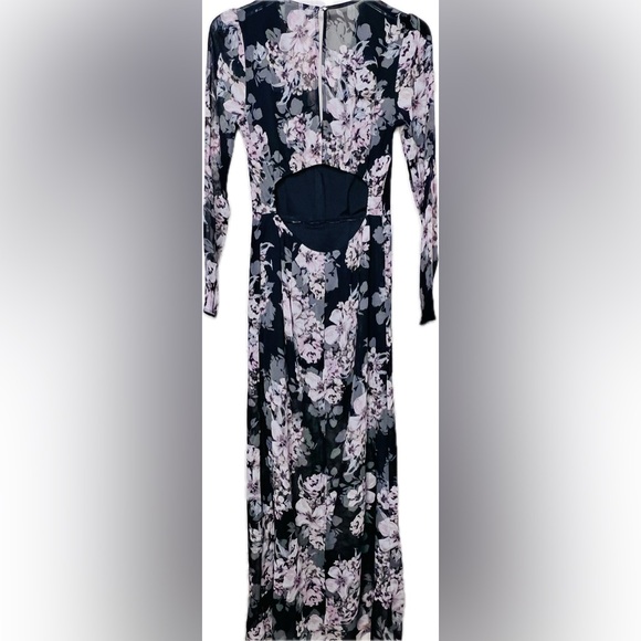 New Forever 21 Long Robe Dress Floral Black & Pink Rose Print, Open Back, Sz S - Picture 3 of 11
